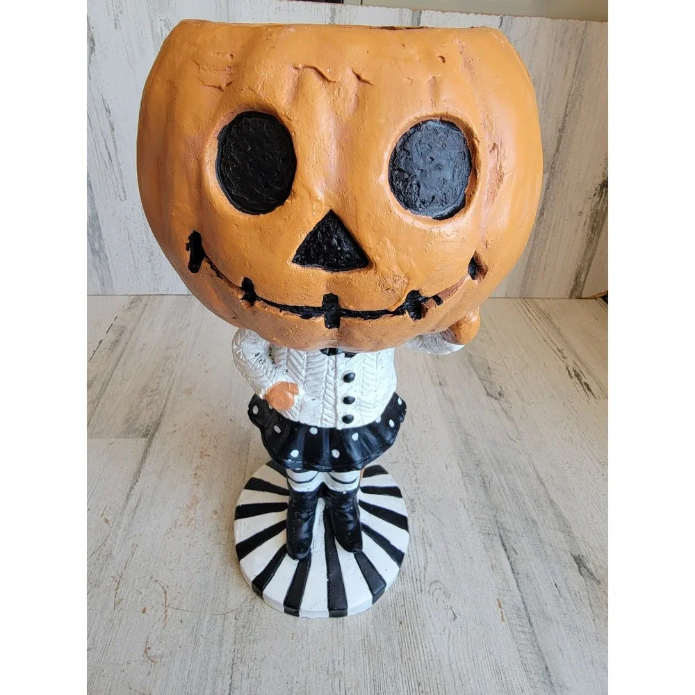 Folk art pumpkin man candy holder head Halloween unique home decor